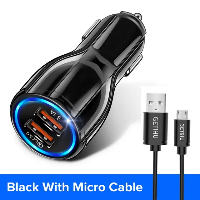 Black and 1m Cable GETIHU 18 Вт 3.1A автомобильное зарядное устройство Quick Charge 3,0 Универсальный двойной USB быстрая зарядка QC для iPhone samsung Xiaomi Мобильный телефон в автомобиле - Тип штекера: Black and 1m Cable
