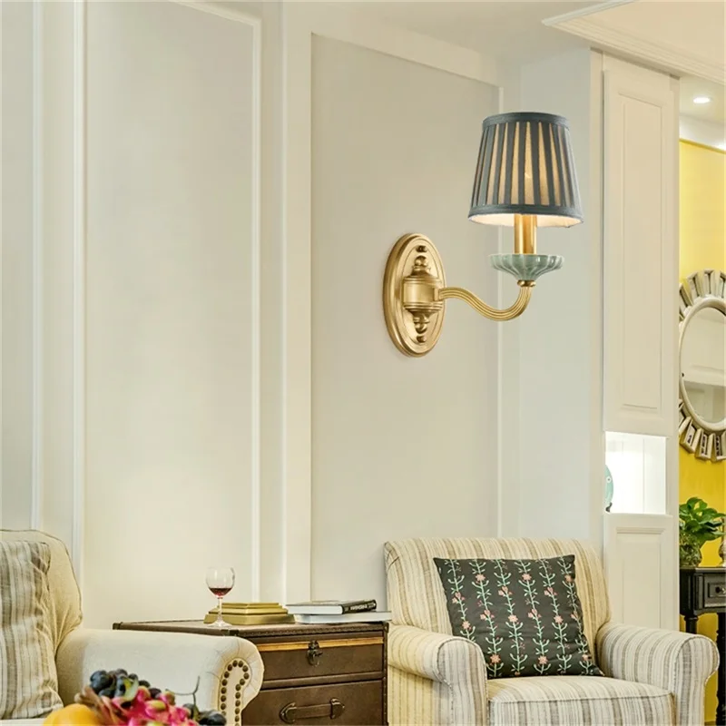 

ORY Indoor Wall Lamps Fixture Copper Sconces Luxury Ceramic Fabric LED Home Decorative For Bedroom Living Room Dining Room