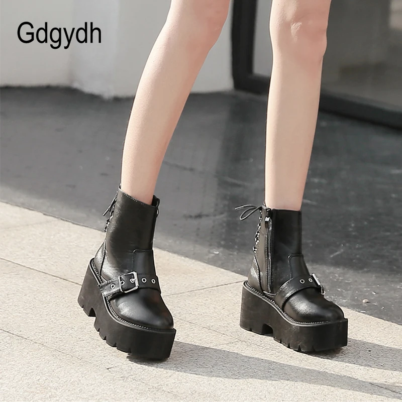 Женские ботильоны с перекрестной шнуровкой Gdgydh черные кожаные на платформе