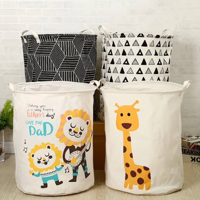 Folding Laundry Basket Round Storage Bag Cute Large Capacity Hamper Clothes Toy Bucket Organizer for Home | Дом и сад