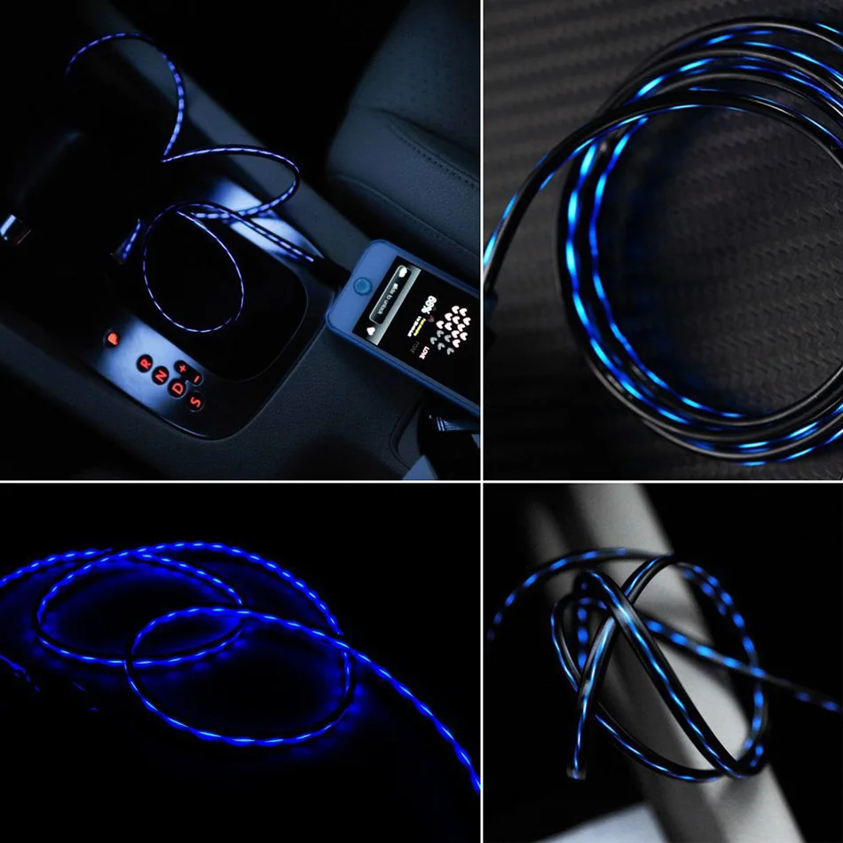 Струящийся кабель со светодиодной подсветкой для iPhone samsung huawei Micro USB для Xiaomi type C светящийся кабель для быстрой зарядки USB кабель мобильного телефона