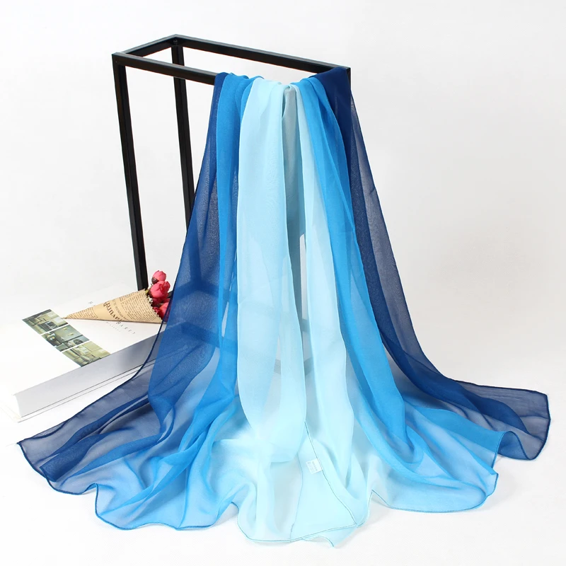 Модные женские шелковые шарфы летний шарф градиентный дип краситель хиджаб для