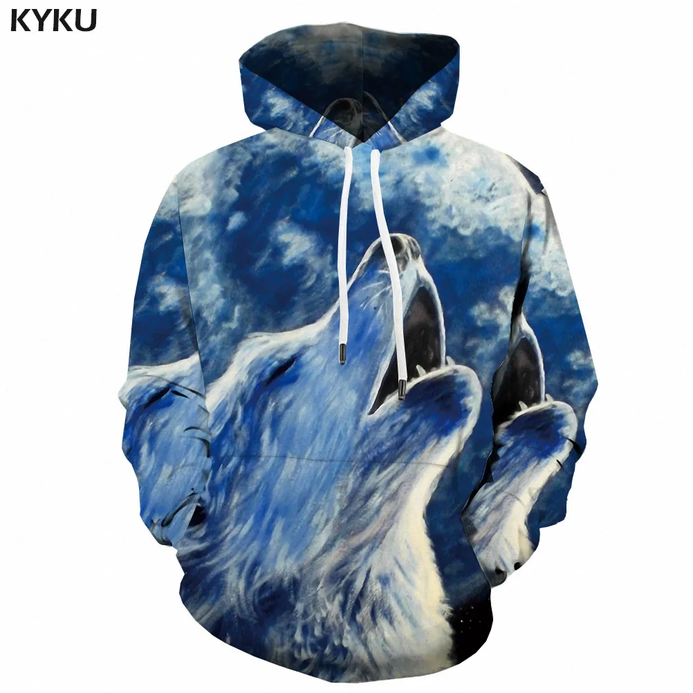 KYKU 3d толстовки с капюшоном волком мужская толстовка принтом животных Синий принт