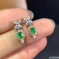 kjjeaxcmy fine jewelry 925 sterling silver inlaid natural emerald ear studs lovely ladies earrings support test hot selling