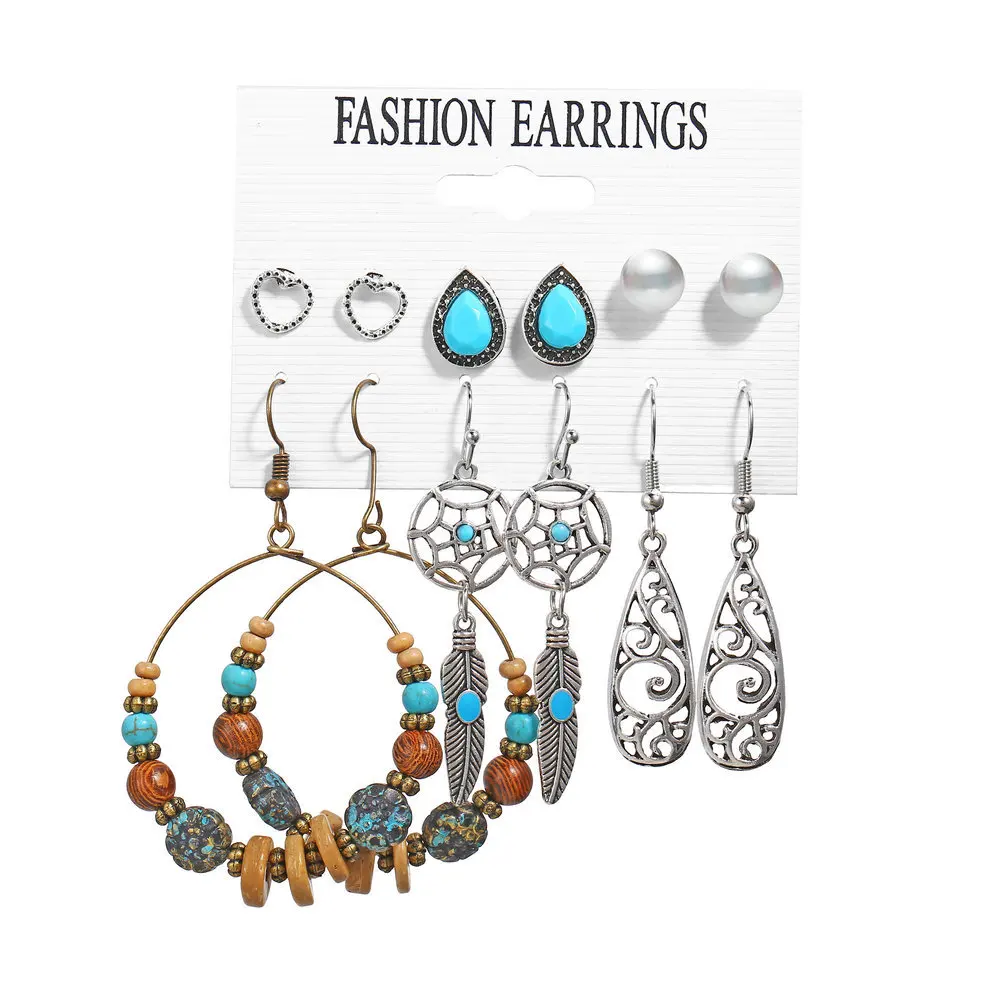 

Bohemia Earrings Set Vintage Ethnic Long Round Leaf Tassel Earrings for Women Girls Dangle Earings Fashion Jewelry 2021