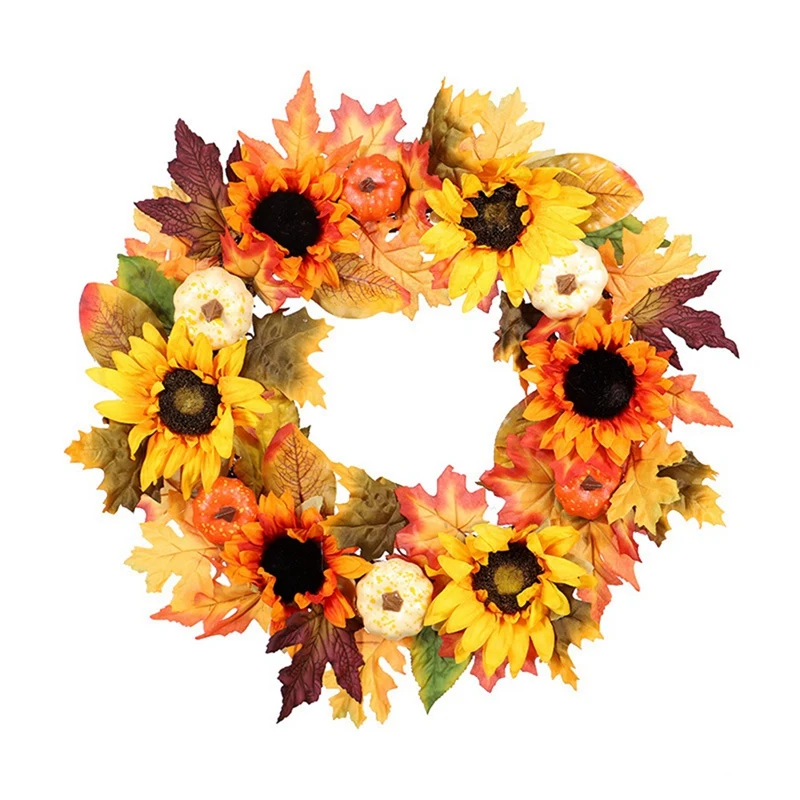 

60Cm Artificial Pumpkin Wreath Lifelike Gorgeous Front Door Fall Decoration Wreath Pendant For Thanksgiving Holidays