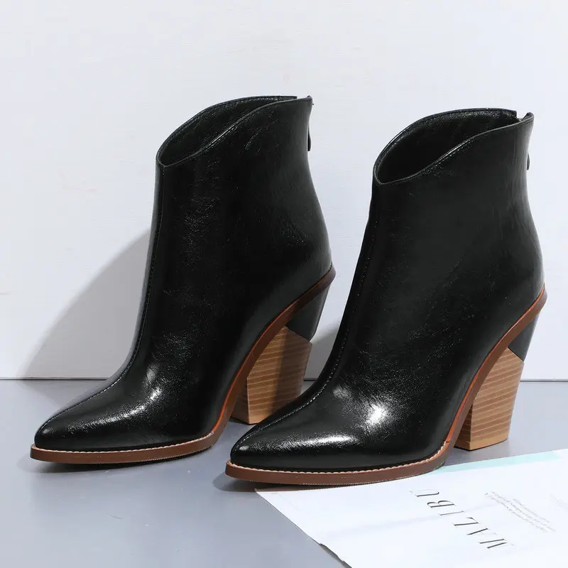 Модные женские ботинки на молнии сзади ботильоны из искусственной кожи танкетке