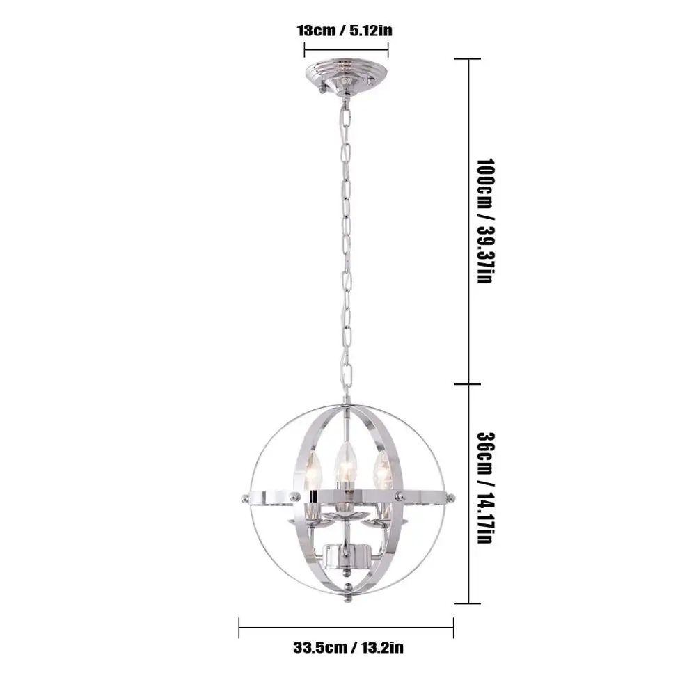 

Ganeed Pendant Light Creative Metal Round Lighting Vintage Hanging Lamp Retro Chandelier Spherical Chain Light Fixture Chrome
