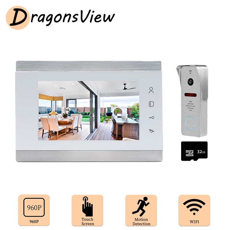 

WIFI Intercom 7 inch Wireless Smart Video Door Phone Doorbell Camera 960P Motion Record Wide Angle 120° Access Control Unlock