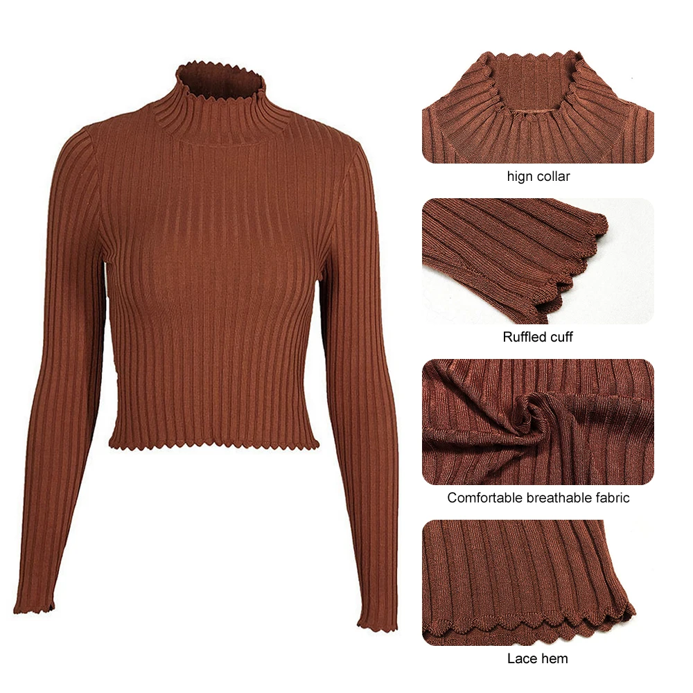 Autumn Turtleneck Sweater Female Sexy Flounce Sleeve Pullovers 2019 Winter Warm Knitted Jumper Ribbed Crop Top Women Knitwear | Женская