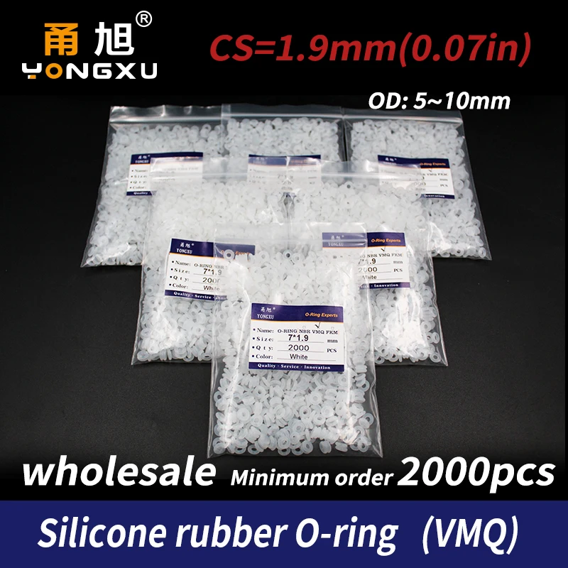 

2000PCS/lot White Silicon wholesale O-ring Silicone/VMQ 1.9mm Thickness OD5/6/7/8/9/10mm O Ring Seal Rubber Gasket Ring Washer