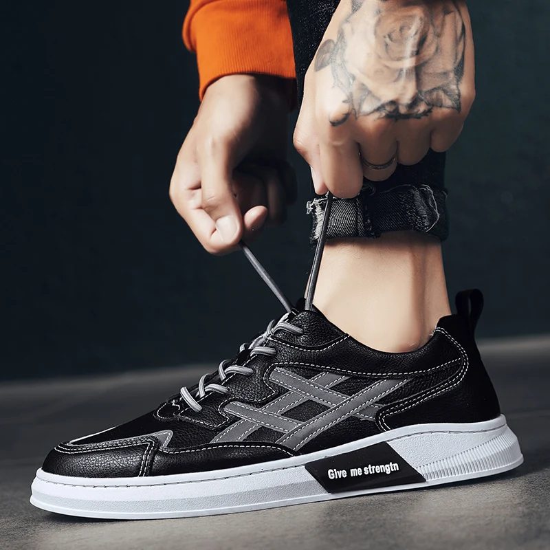 

Spring Leather Sneakers For Men White Black Adult Casual Shoes Designer Men Original Leather Shoes Comfortable Walking Footwear