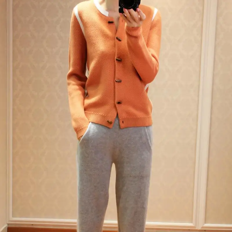 Круглый вырез кашемировый кардиган Женская Толстая куртка узкий вязаный свитер