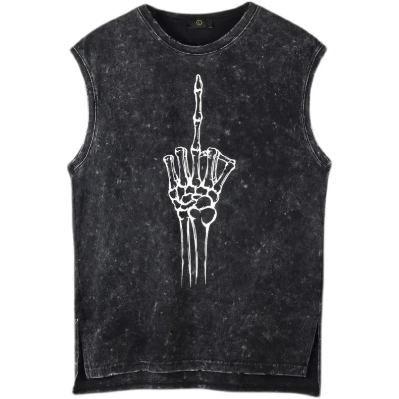 

Men tank tops cool tech Sleeveless Skull print Black color Hiphop Punk style