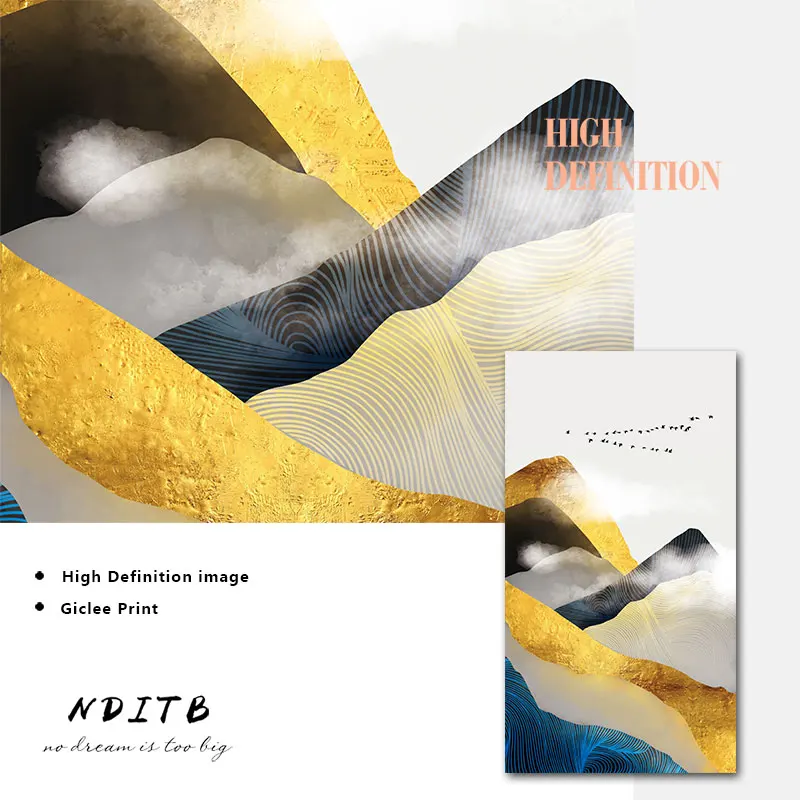 Золотой горный абстрактный холст Картина Пейзаж художественное оформление