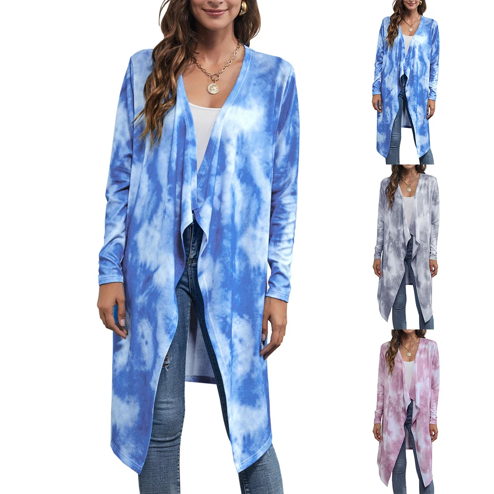 

Женское вязаное пальто средней длины, Повседневный Кардиган, длинный Асимметричный свитер с открытой передней частью, трикотажные милые ос...