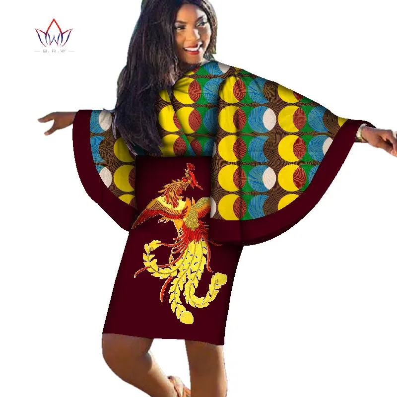 Летние африканские платья для женщин модный халат Платье До Колена с цветочным