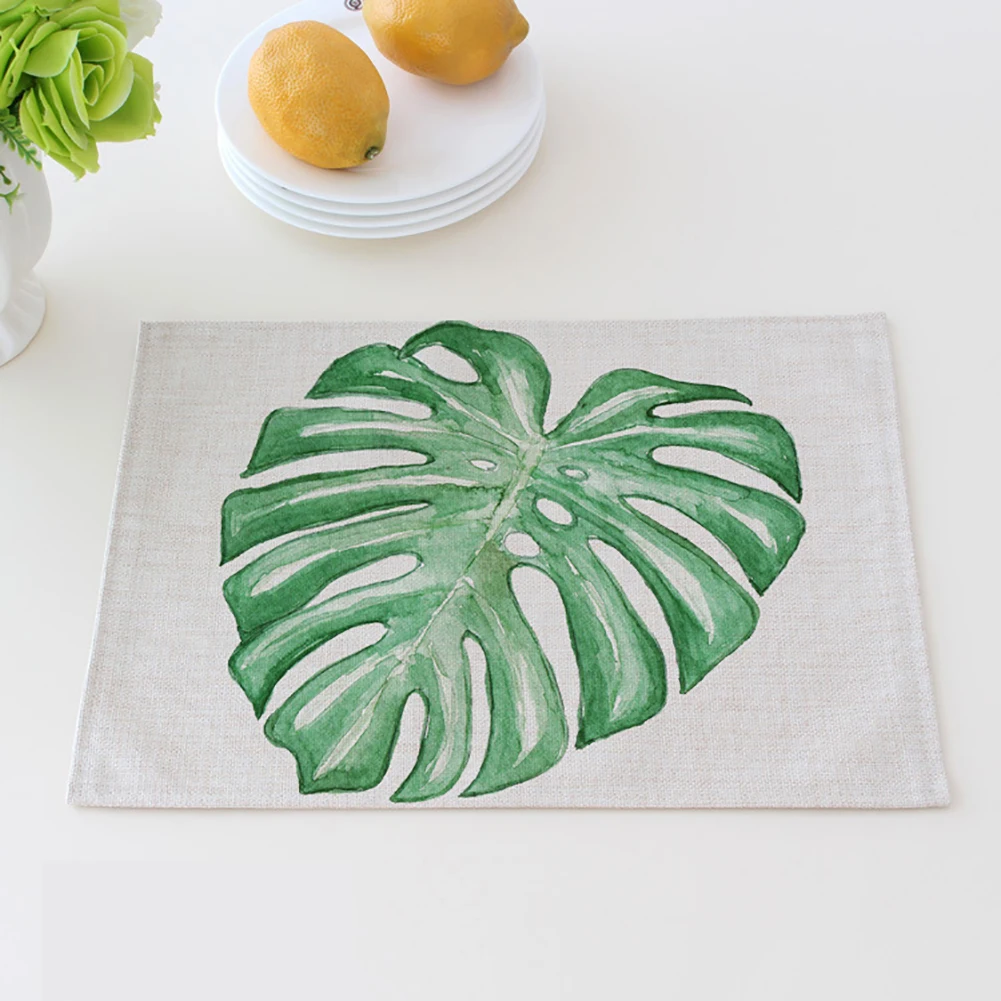 1 шт. коврик для стола с рисунком листьев зеленого растения теплоизоляционный