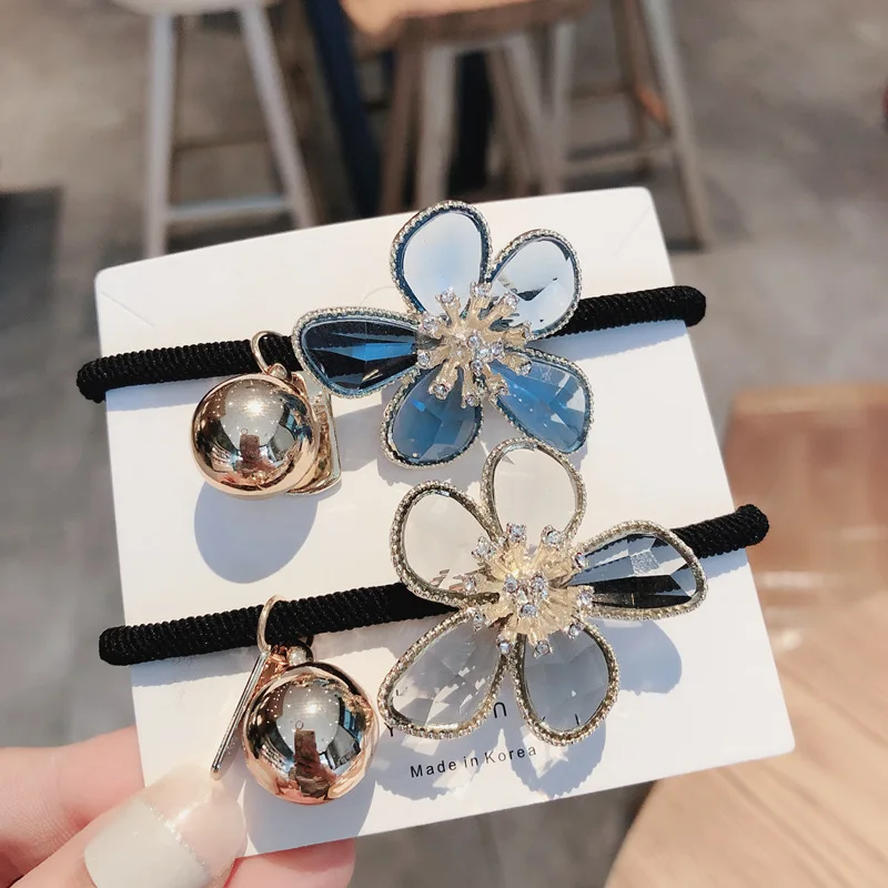 

Women Fashion Crystal Floral Hair Ties 2021 New High Quality Elastic Hair Bands