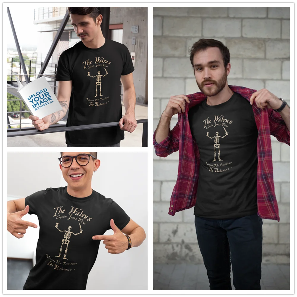 Черная футболка с флагом черная Sails The Walrus хлопковая коротким рукавом размера