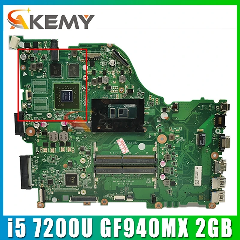 

Для ACER E5-575G E5-575 F5-573 P259 Материнская плата ноутбука DA0ZAAMB16E0 DDR4 Процессор i5 7200U GPU GF940MX 2 Гб Тесты ок материнская плата