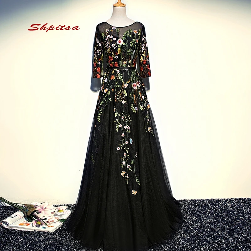 

Floral Long Sleeve Lace Evening Dresses Party Women Plus Size Prom Dress Formal Evening Gowns Dresses