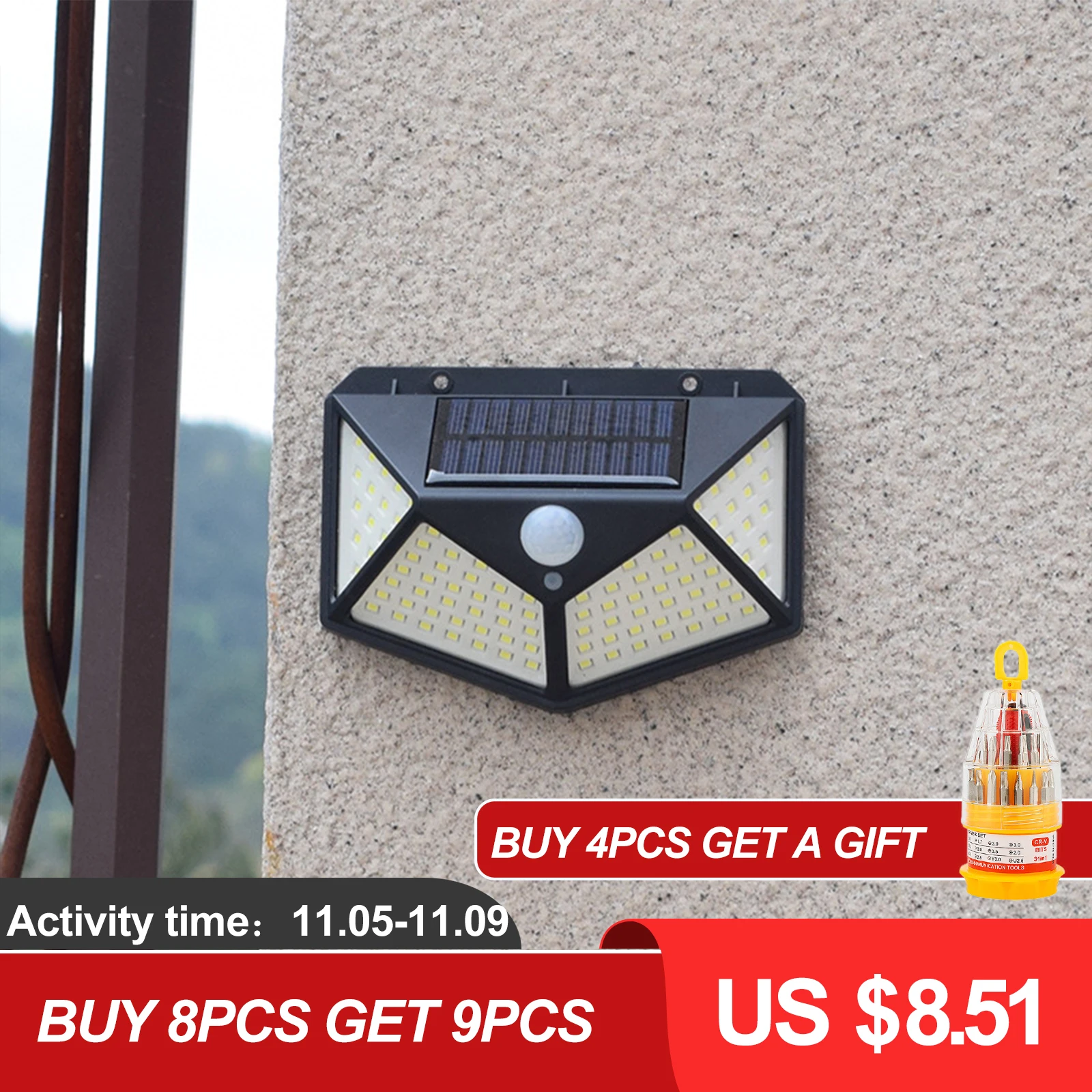 

Solar Wall Light Outdoor Waterproof 100 LED Garden Solar Lamp PIR Motion Sensor Solar Daylight Sunscreen Street Decorat Light