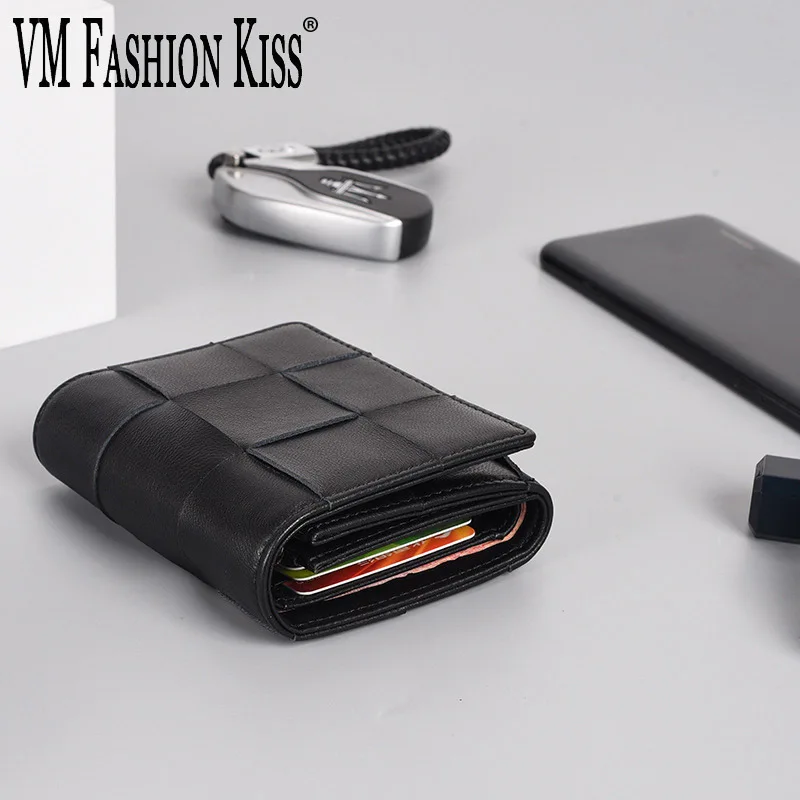 2021 Новые 3-сложенные кошельки для мужчин / женщин с плетеным рисунком, 100% овечьей кожи, короткий зажим для денег, модная роскошная кошелек Ny, простой бизнес.