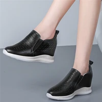 summer platform pumps shoes women cow leather wedges high heel ankle boots female low top round toe fashion sneakers casual shoe