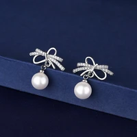 cute romantic butterfly drop earrings for women shiny crystal pearls elegant dangle earring jewelry female wedding bow ear nail