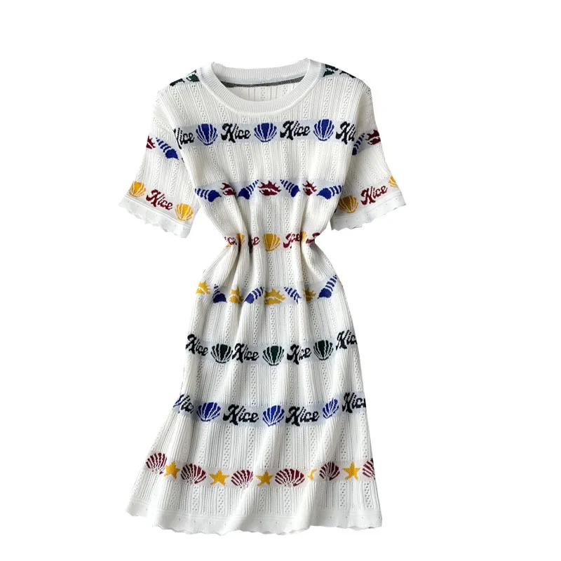 Женское трикотажное платье с круглым вырезом и коротким рукавом | Женская одежда