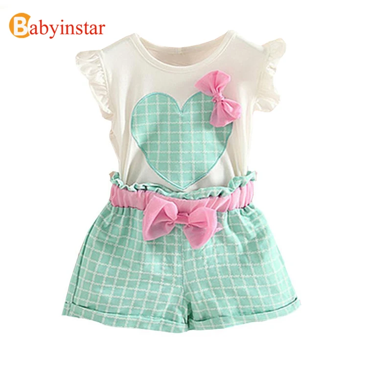 2 шт. футболка с бантом и шорты в клетку для девочек|girls shorts sets|girls clothing setskids clothes set |