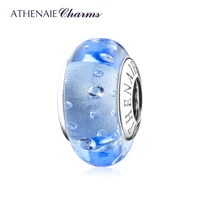 athenaie new murano glass 925 sterling silver fine blue sea bubble charms diy cz bead for original charm bracelet jewelry making