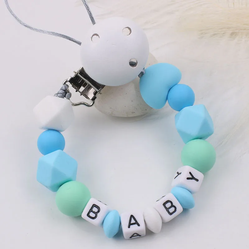 Персонализированная силиконовая цепочка для соски ручной работы с именем