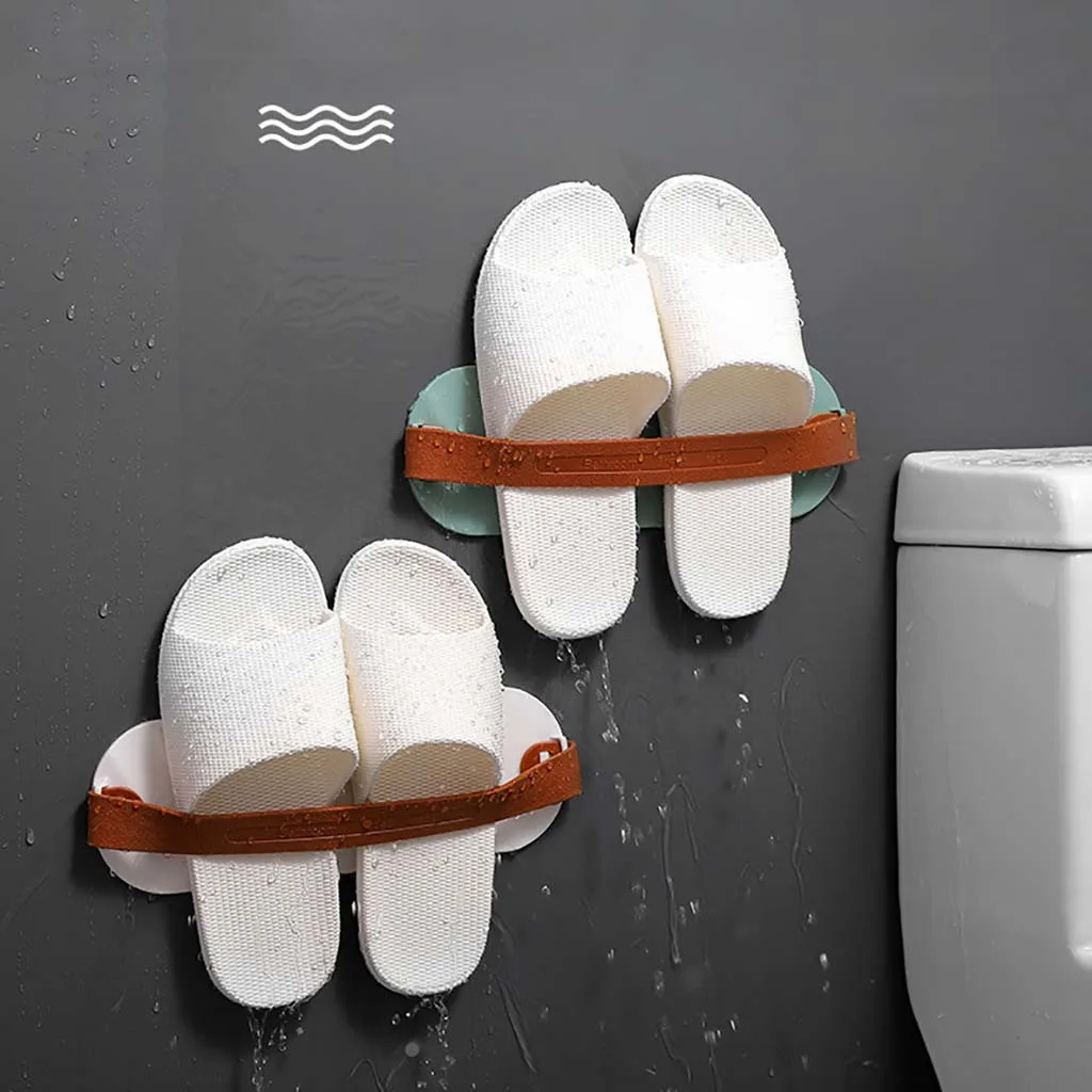 Держатель для хранения дома пластиковая настенная вешалка тапочки органайзер на