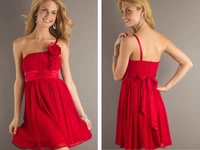 2015 new design hot sexy sweetheart brides custom one shoulder flower red chiffon short mini bridesmaid dresses free shipping
