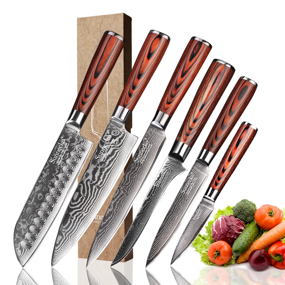Набор кухонных ножей SUNNECKO нож шеф-повара Santoku 73 слоя дамасская сталь режущий