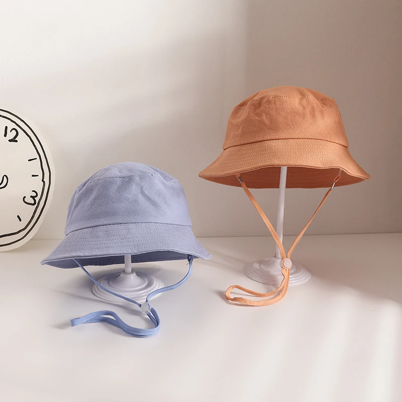 

Панама детская хлопковая для защиты от солнца, шапка рыбака, Пляжная Панама, однотонная, для малышей, мальчиков и девочек