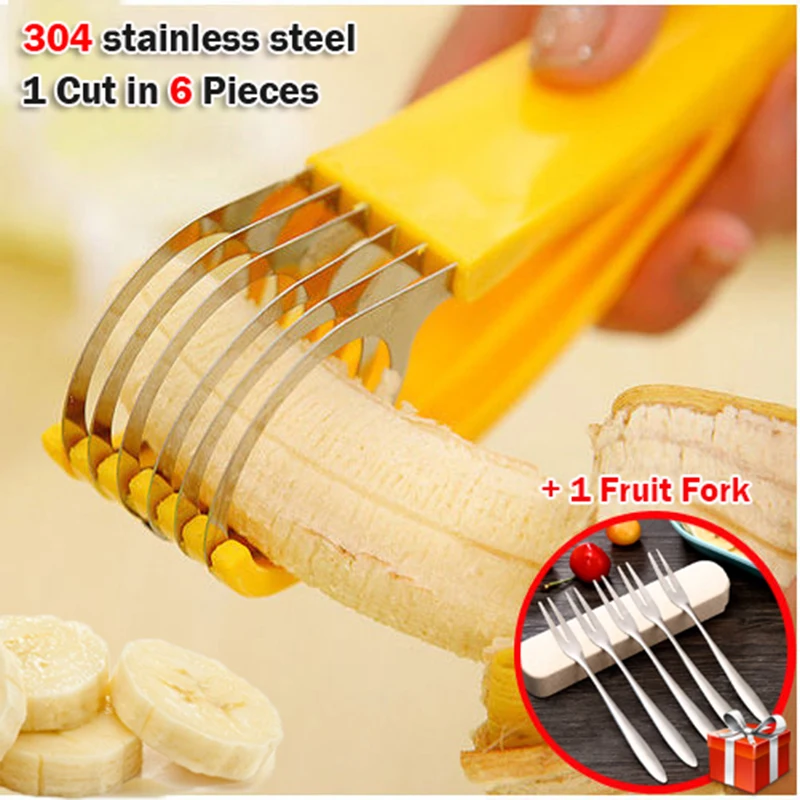 

Banana Slicer Fruit Vegetable Sausage Slicer Stainless Steel Banana Cutter Salad Sundaes Tools Cooking Tools Kitchen Accessories