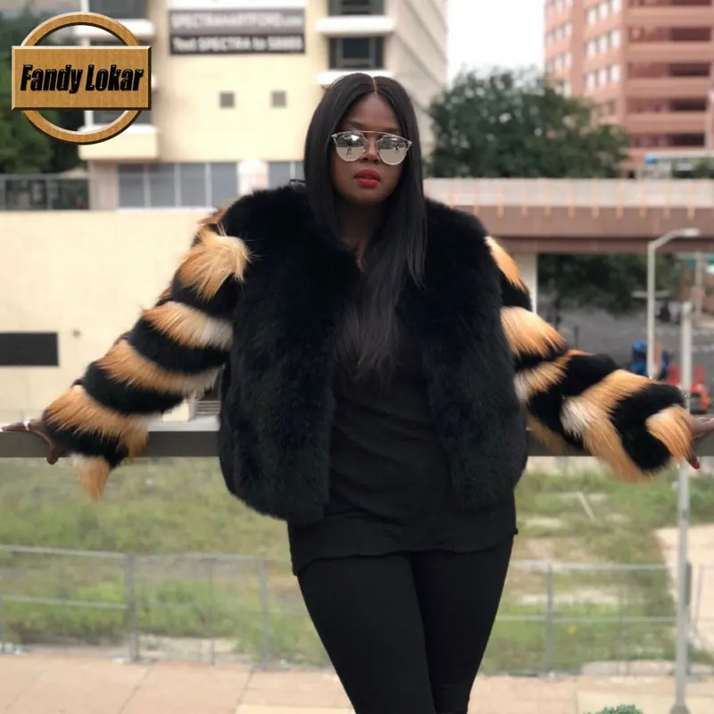 Fandy lokar шуба из натурального Лисьего меха женская зимняя мода яркие рукава теплые