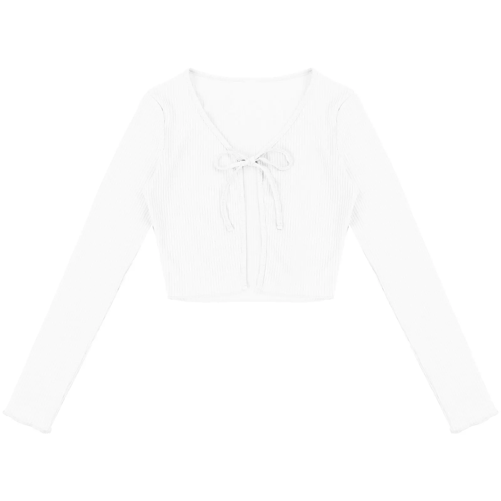 

XL Knitted Crop Top For Women Spring Autumn Fashion V Neck Long Sleeve Ribbed Solid Lace-up Mini Cardigan Sexy Street Club Wear
