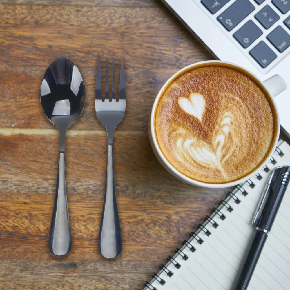 

8pcs Black Spoons and Forks Set Stainless Steel Teaspoons Dessert Forks for Home Hotel Restaurant