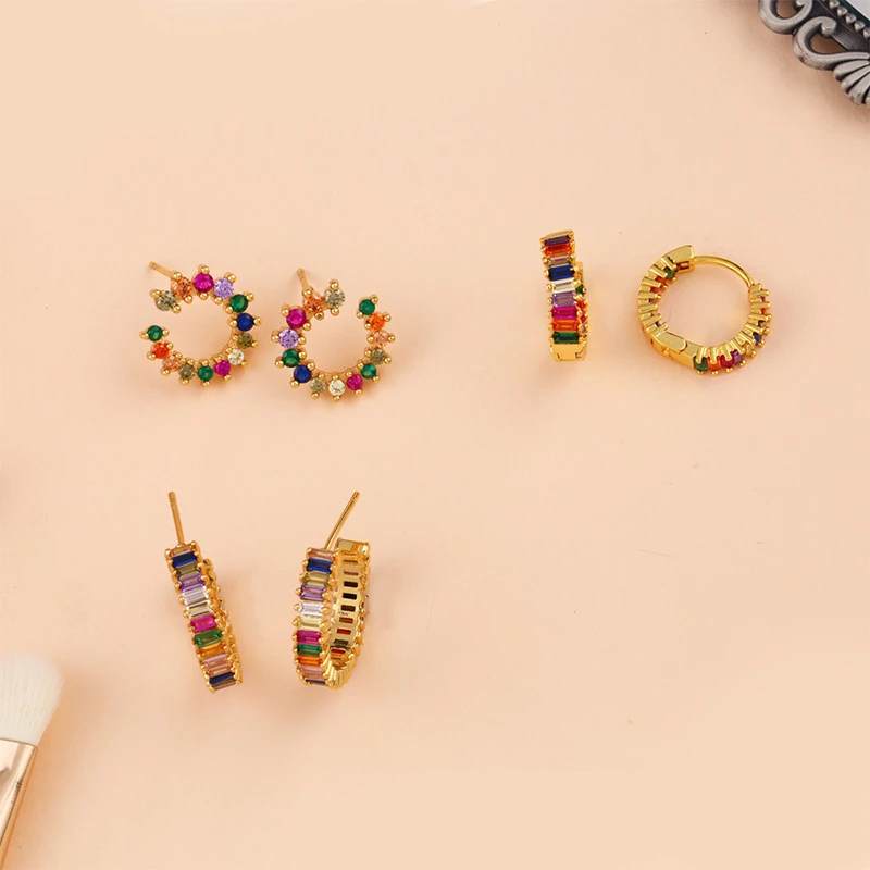 

Semicircle Flowers Hoop Earrings Good-quality Earrings with Colorful Cubic Zirconia Fashion Ear Jewelry Gift for Women Girl