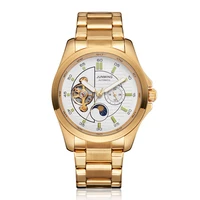 golden skeleton mechanical watch men moon phase automatic self wind watch stainless steel band wristwatch male relogio masculino