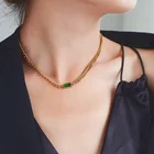 Ожерелье с геометрической цепочкой из зеленого циркона, чокер золотого цвета, короткое колье до ключиц для женщин, вечерняя бижутерия, хороший подарок