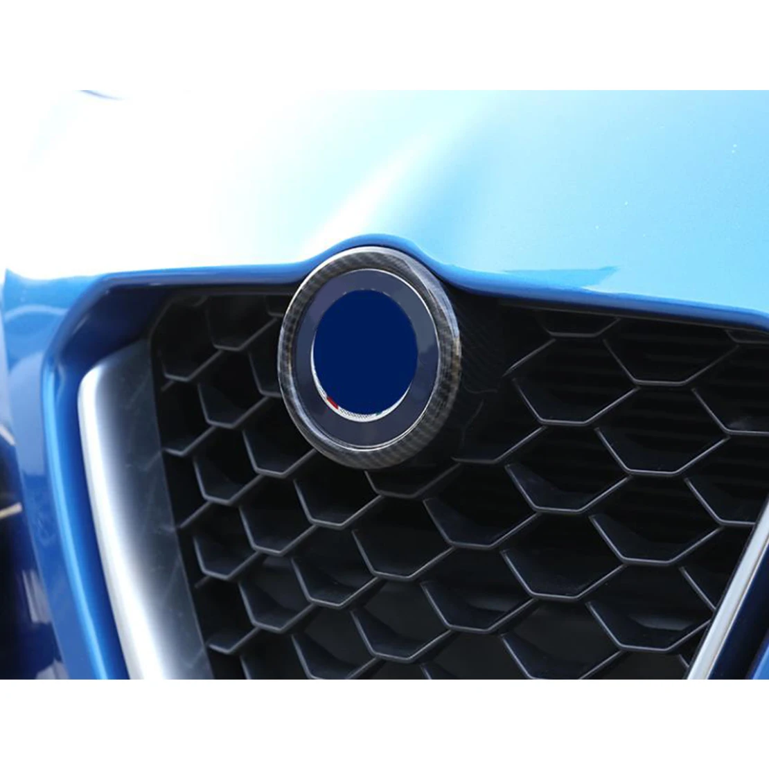 

CITALL Black Carbon Fiber Texture Front Grille Grill Logo Cover Frame Trim Fit For Alfa Romeo Giulia 2017 2018