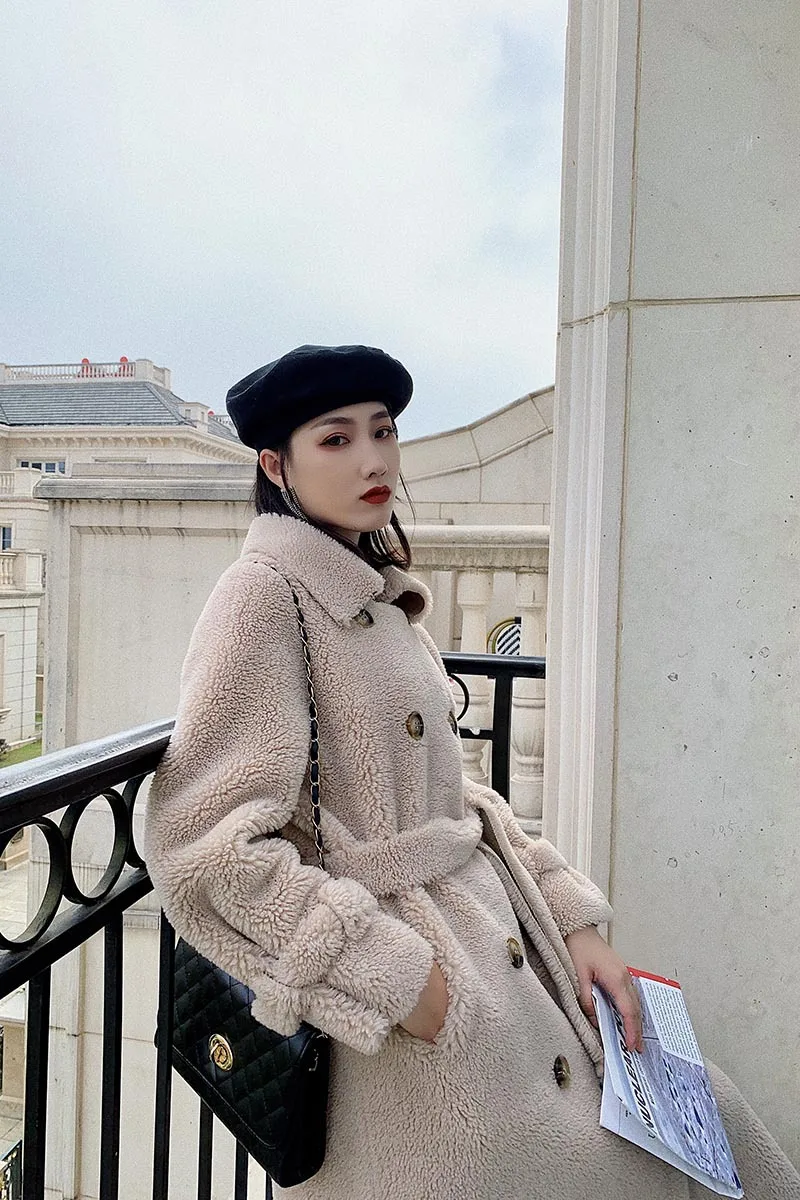 Модное высококачественное пальто из шерсти пальто из искусственного меха пальто Тедди Женская Толстая теплая кожаная женская куртка пальто из овчины удлиненные куртки