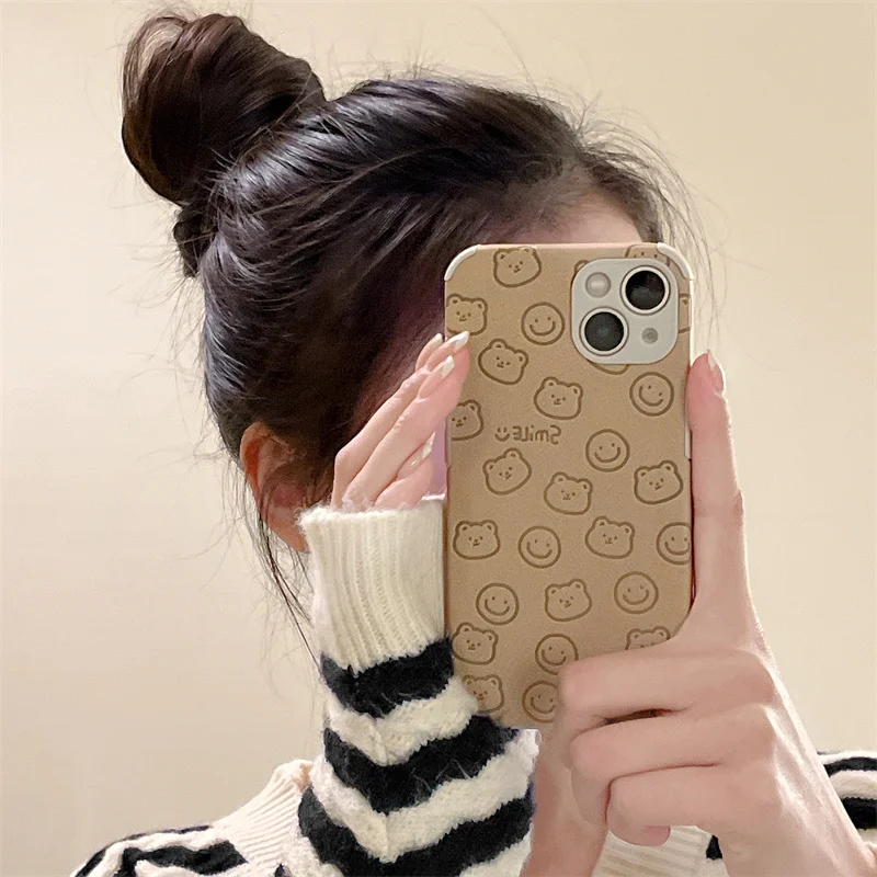 

Cartoon Cute Bear Plain Phone Case For Xiaomi Mi 8 10 Pro 11 Lite Redmi Note 7 8 9Pro K20 K30 30I K40 Sheepskin Slim Back Cover