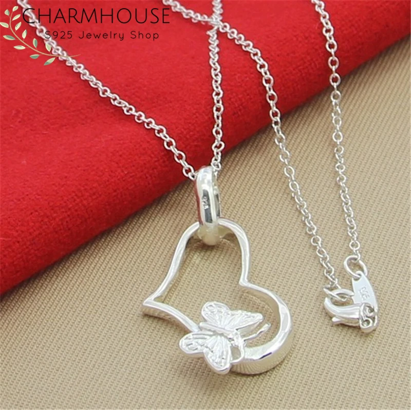 Серебряные ожерелья для женщин подвеска в виде сердца бабочки и ожерелье колье с