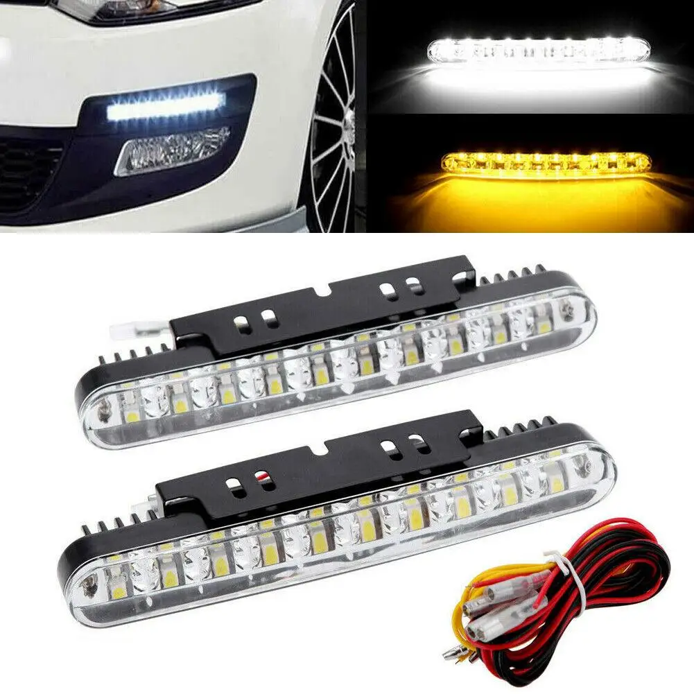 

2 Pcs/set 12V Car Daytime Running Light DRL Driving Turn Signal Fogging Lamp White Yellow Two-color 30 LED